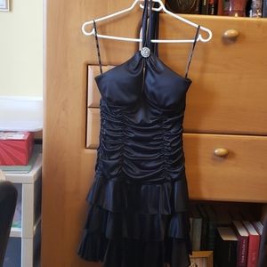 Black satin mini dress